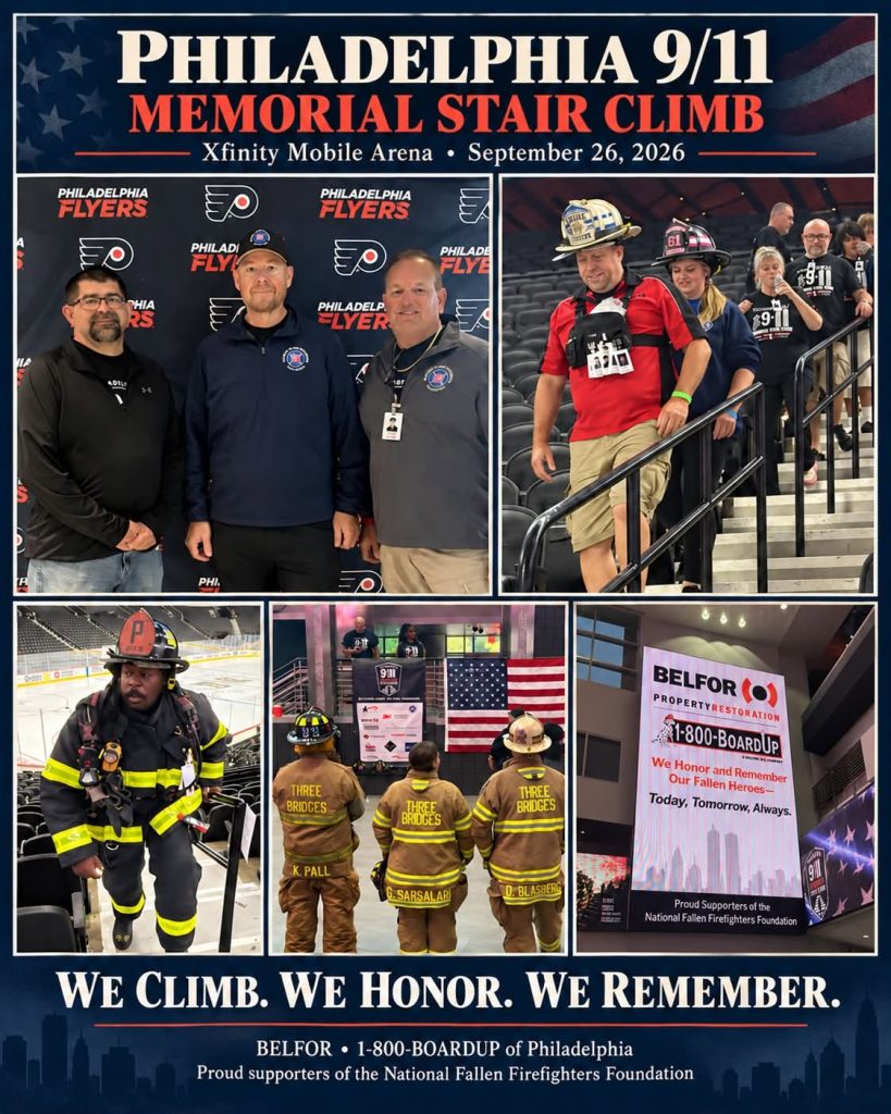 1-800-BOARDUP teams from the Philadelphia, Allentown, Harrisburg, South Jersey, and Delaware offices joined forces to help sponsor the NFFF Stair Climb in the Philadelphia region.